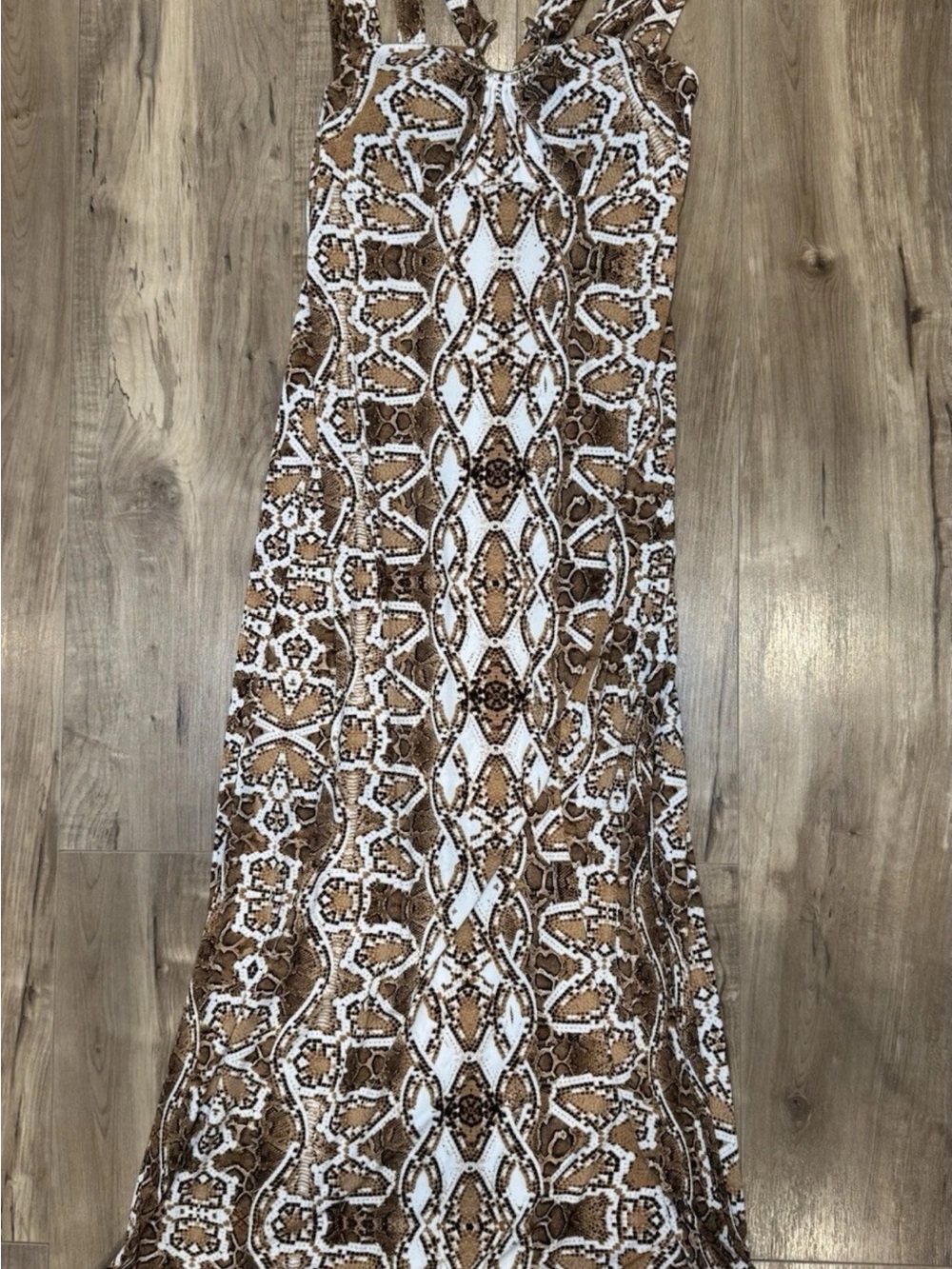 Bisou Bisou Brown and White Snake-Pattern Maxi Dress - Summer Beach Vacation